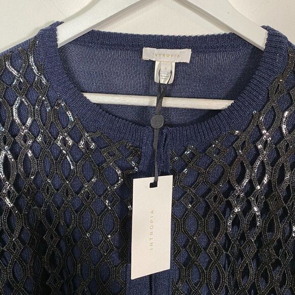 NEW Intropia Blue Cardigan with Black Sequin Overlay - Picture 3 of 7